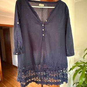 J. Jill Midnight Blue Tunic with Crochet Trim